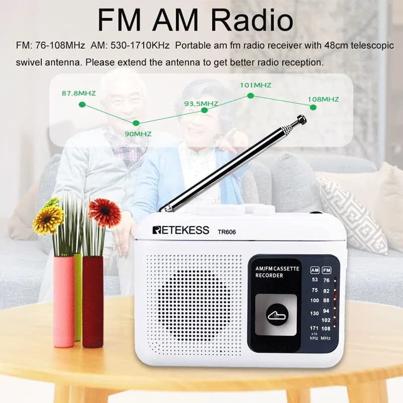 Retekess TR606 Radio FM AM Radio lecture de Cassette Radios portables FM AM enregistrement 3.5mm éco