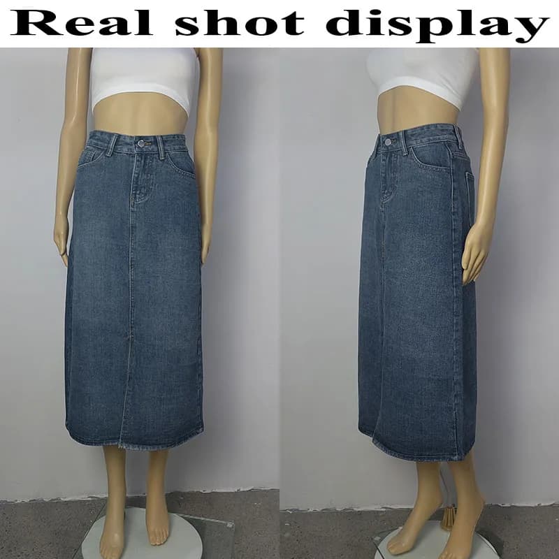 Xpqbb-Jupe Midi en Denim pour Femme, Taille Haute, Fente Frontale, Longue, Coréenne, Streetwear, Déc