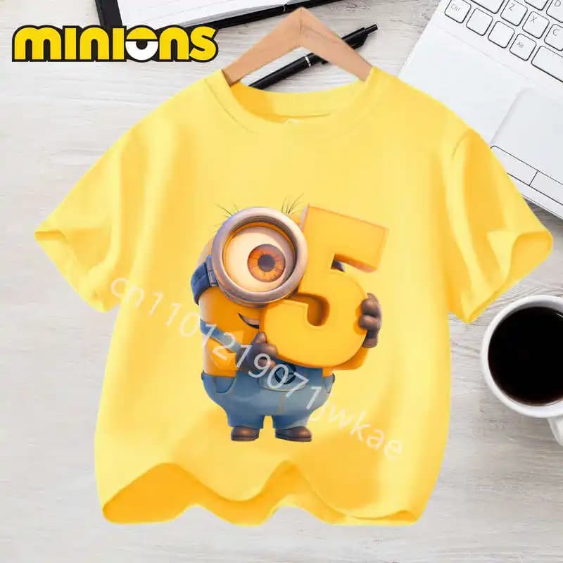 T-Shirt Minions pour garçons et filles, hauts d'été pour tout-petits, mode Kawaii, vêtements d'anniv