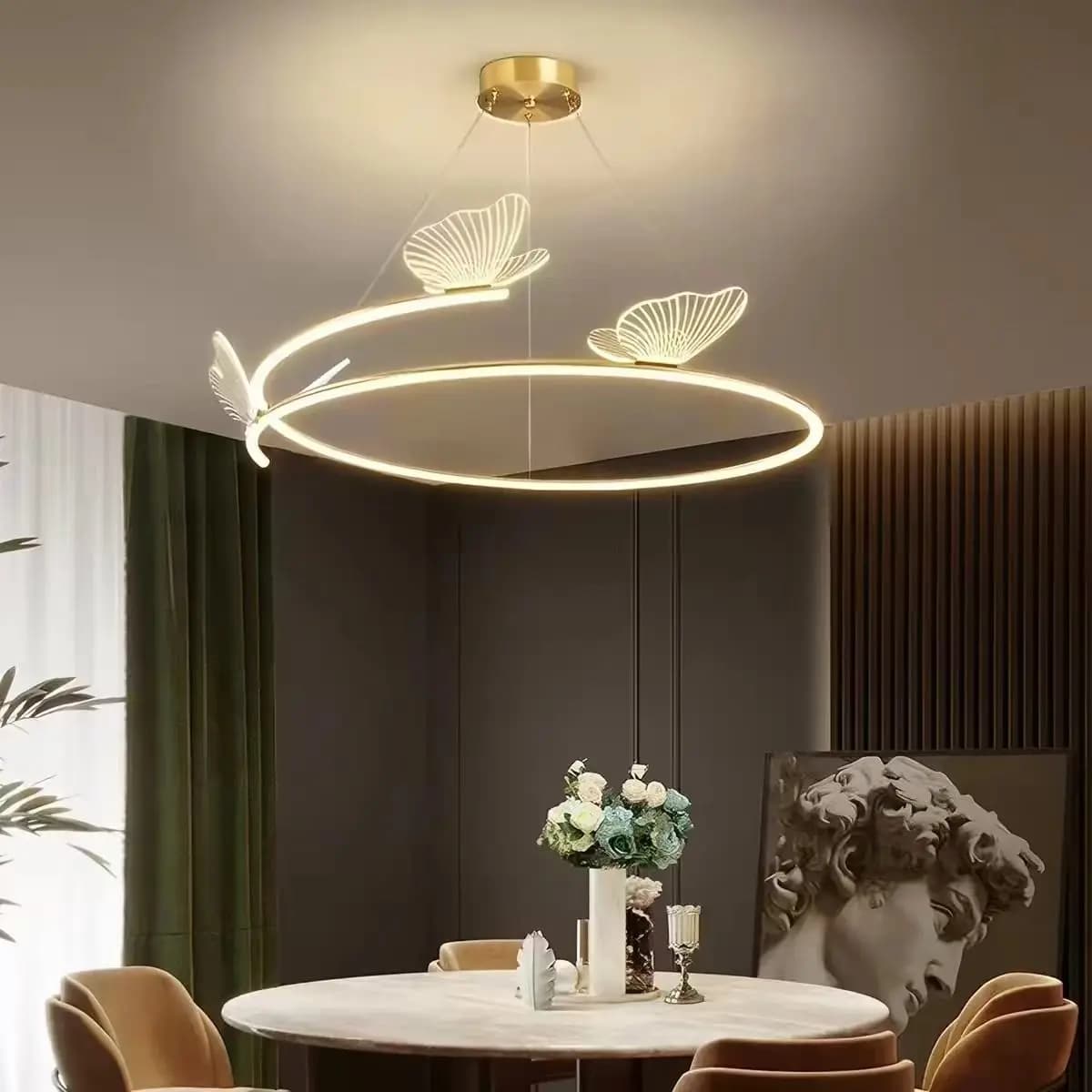 Plafonnier LED en Forme d'Anneau en Métal, Design Nordique Créatif, Art localité, Lampe Papillon en 