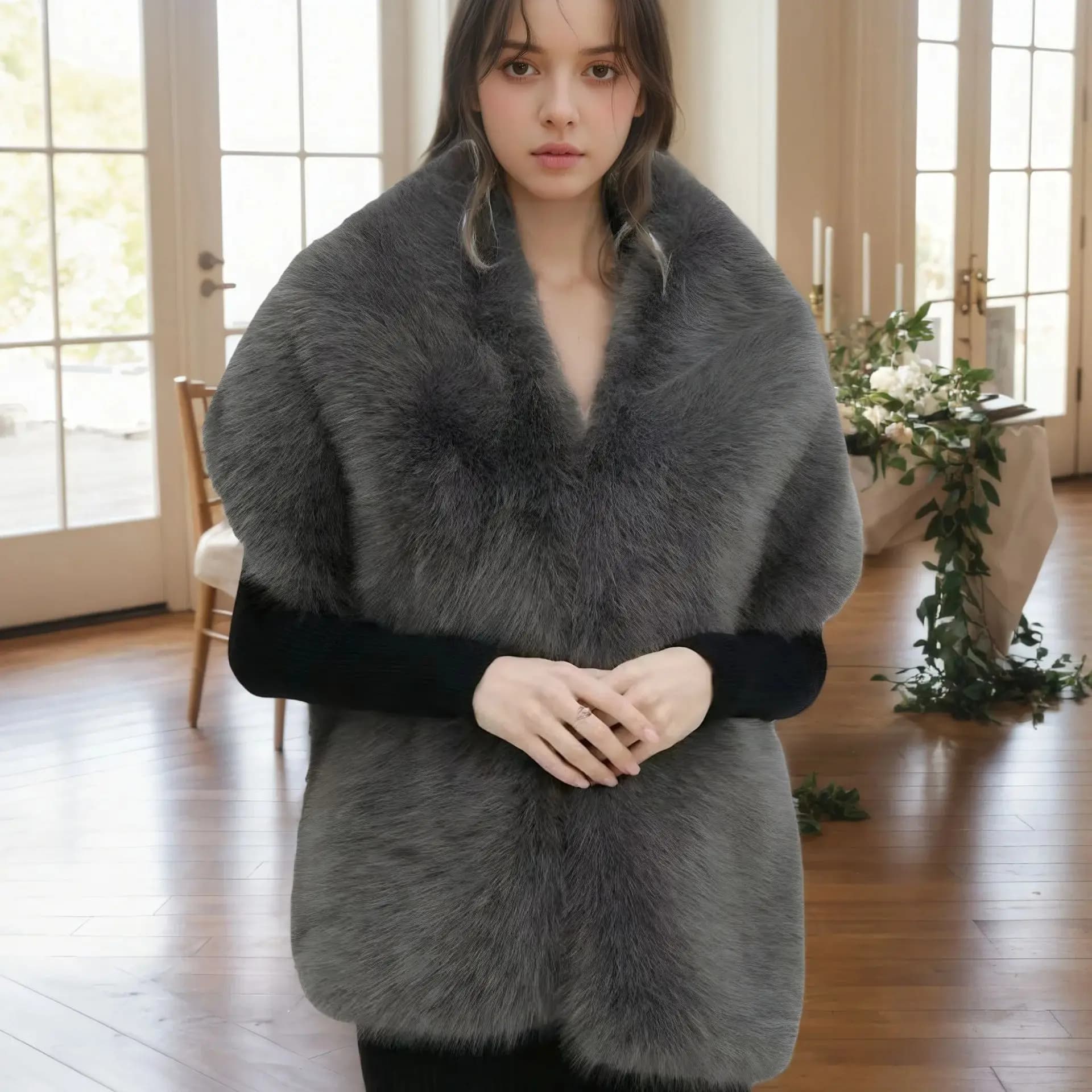 Un châle de mode pour femmes en fausse fourrure de renard en polyester fait à la main pour les maria