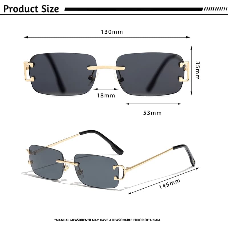 CATERSIDE bleu rectangulaire lunettes de soleil hommes sans monture en métal mode carré lunettes de 