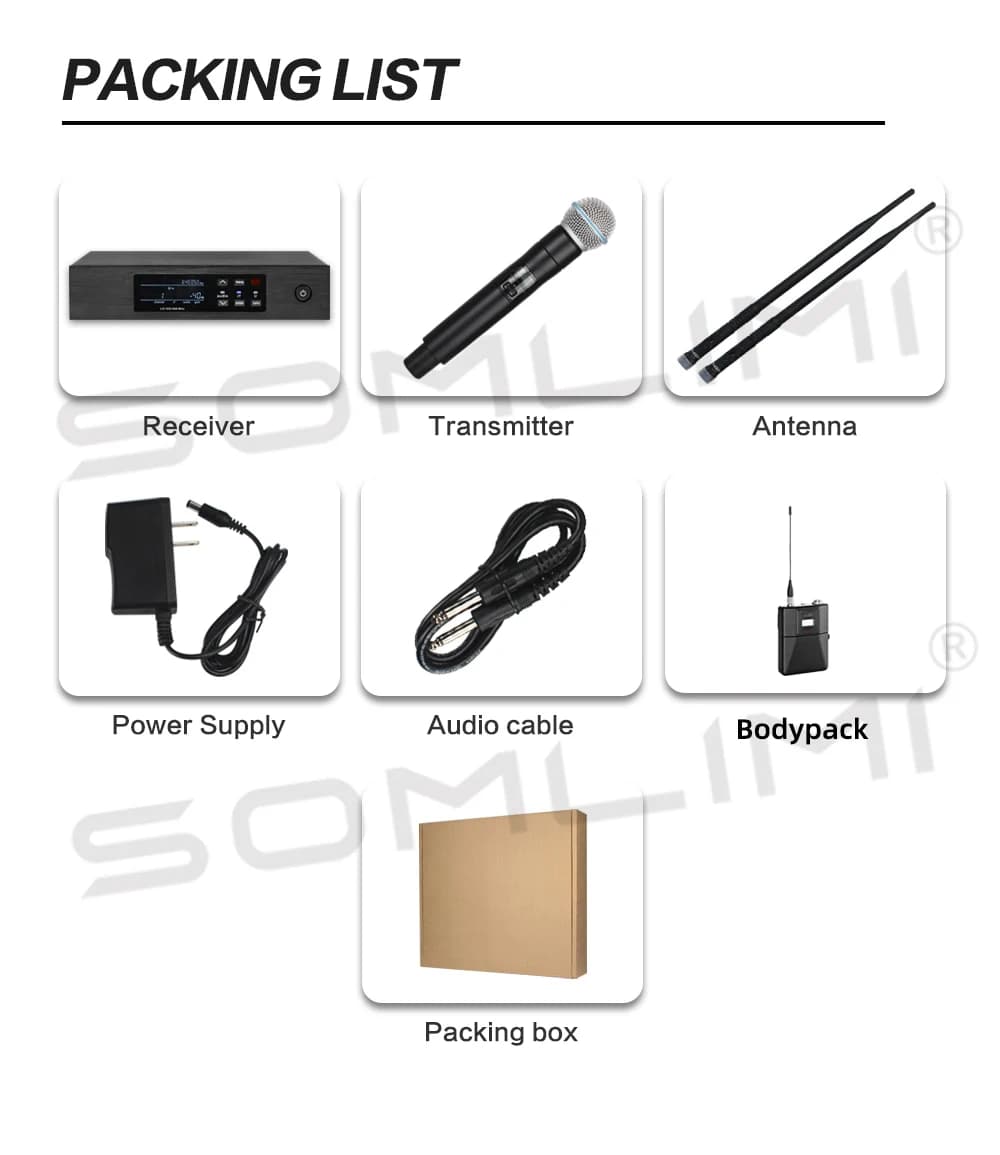 SOMLIMI-Q-B58a-Fullset Déterminer Casque Bodypack Professionnel Sans Fil Microphone UHF True Diversi