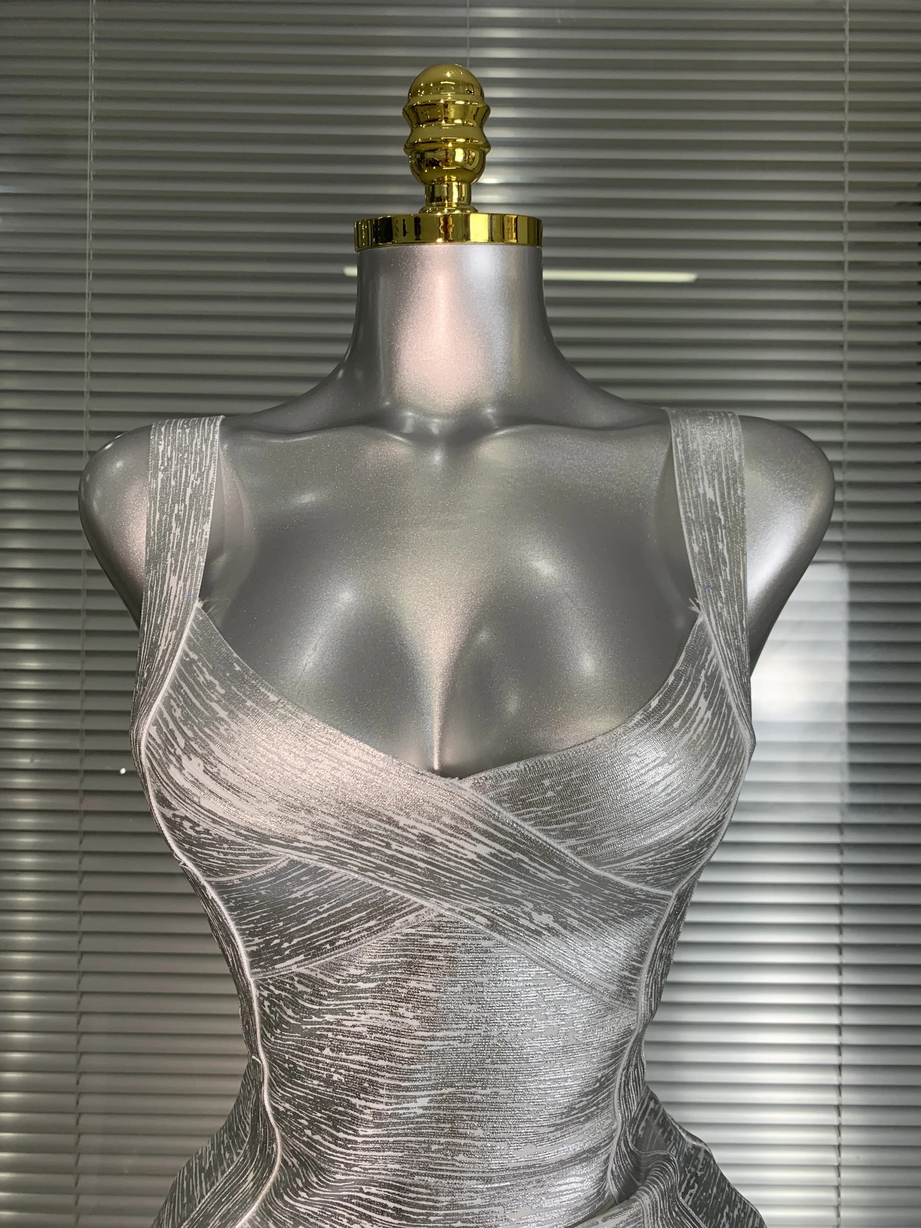Robe à bandes moulante pour femmes, flambant neuf, Sexy, bronzante, argent, célébrité, mode, rue, ro