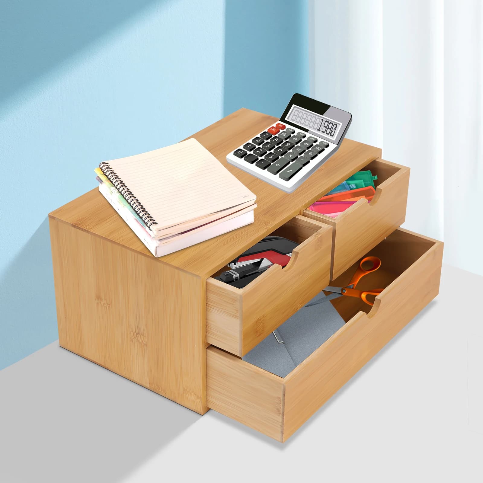 Evalu-brittop-Mini Bureau en Bambou, Boîte de Rangement MELStorage w/ 3 Brocommuniste de proximité