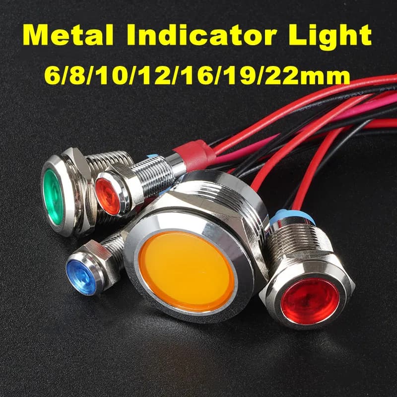Indicateur métallique LED avec fil 3v 5v 12V 24V 220V, voyant d'avertissement, rouge, bleu, jaune, v