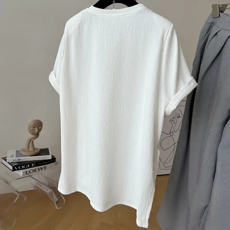 T-shirt Respiré à Manches Courtes pour Femme, Vêtement Fendu, Plissé, à la Mode, Couleur Unie, Tenda