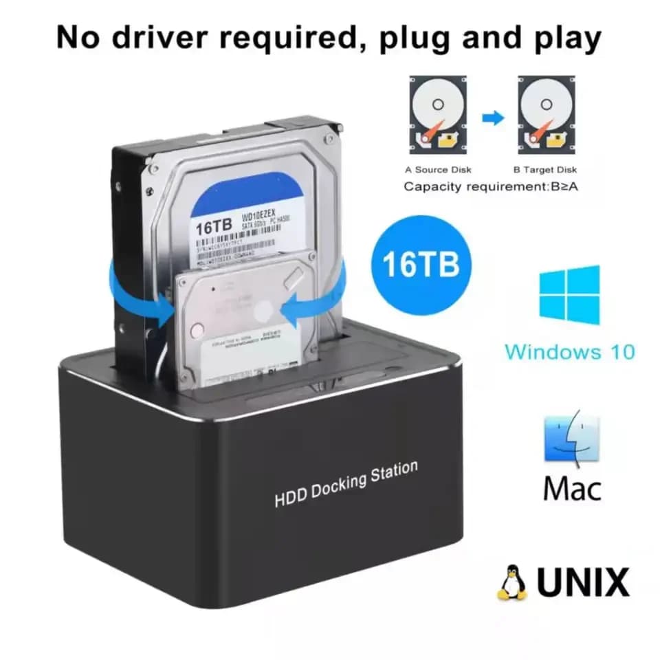 Station d'accueil pour disque dur USB 3.0 vers double SATA pour clone de disque dur SSD de 2,5/3,5 p