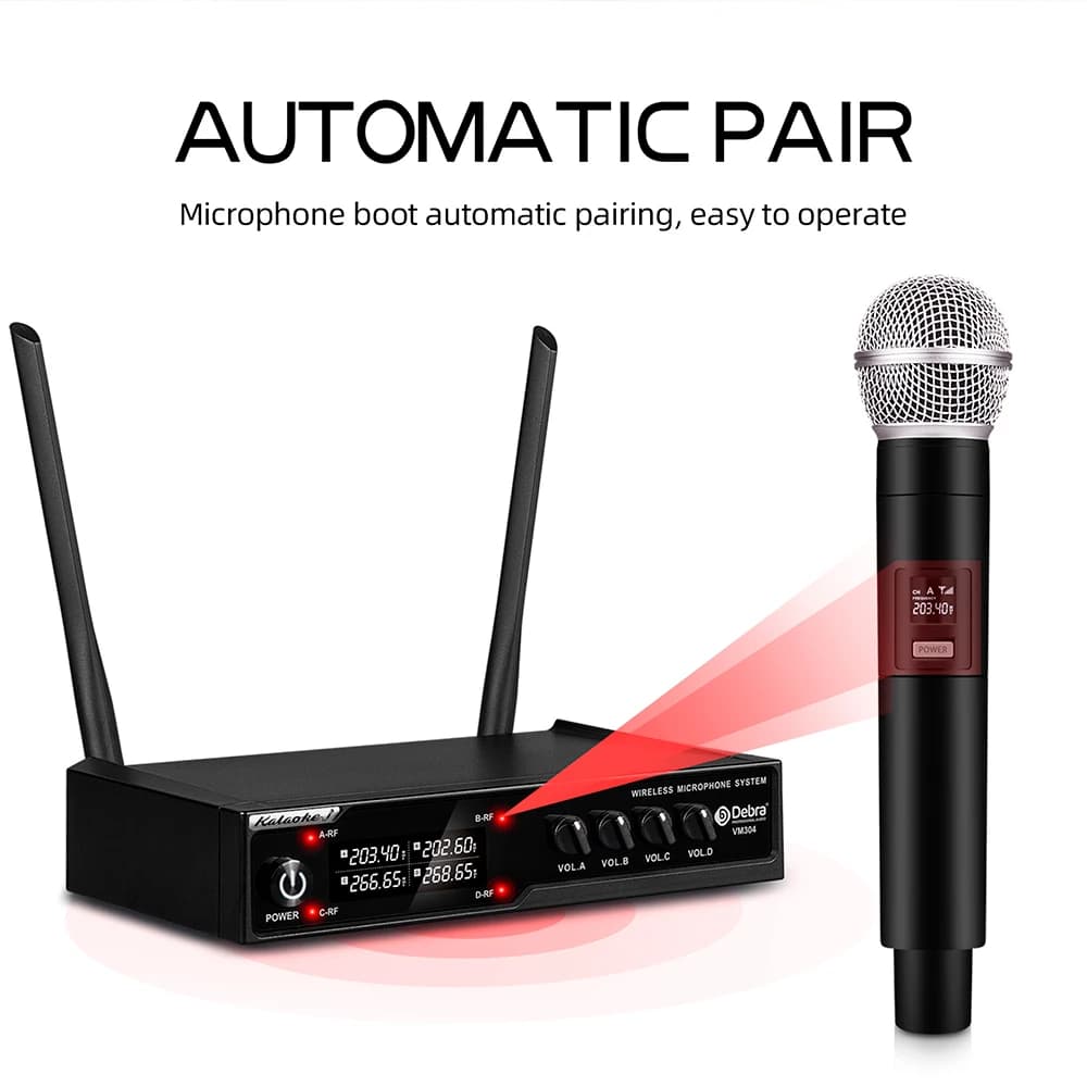 Debra-Système de microphone sans fil audio, 4 canaux, déterminer le micro, portée de 80m, karaoké, é
