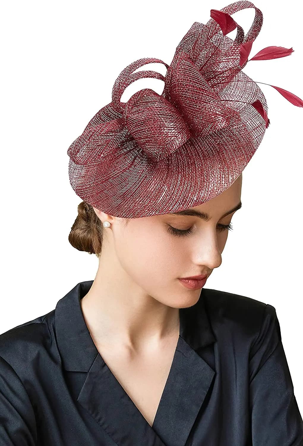 Chapeau Fascinateur Plume Derby Sinamay pour Femme, Bandeau de Sauna, Pillbox, Tri, ixdu Thé, Cockta