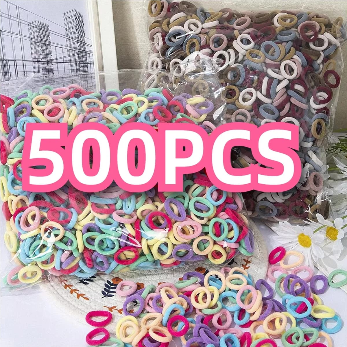 100/300/500 pièces filles bandes de cheveux élastiques colorées queue de cheval tenir cheveux cravat