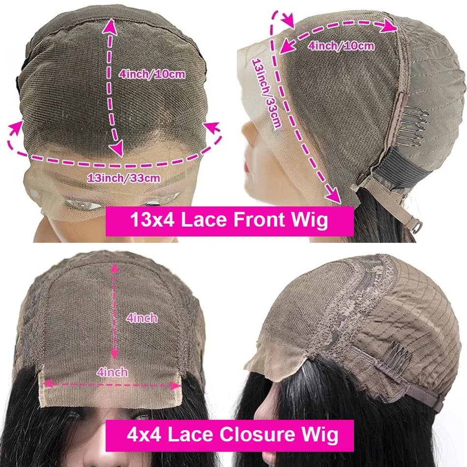 Perruque Courte Droite Bob en Cheveux Humains, Perruques Frontales en Dentelle Transparente 13x4, De