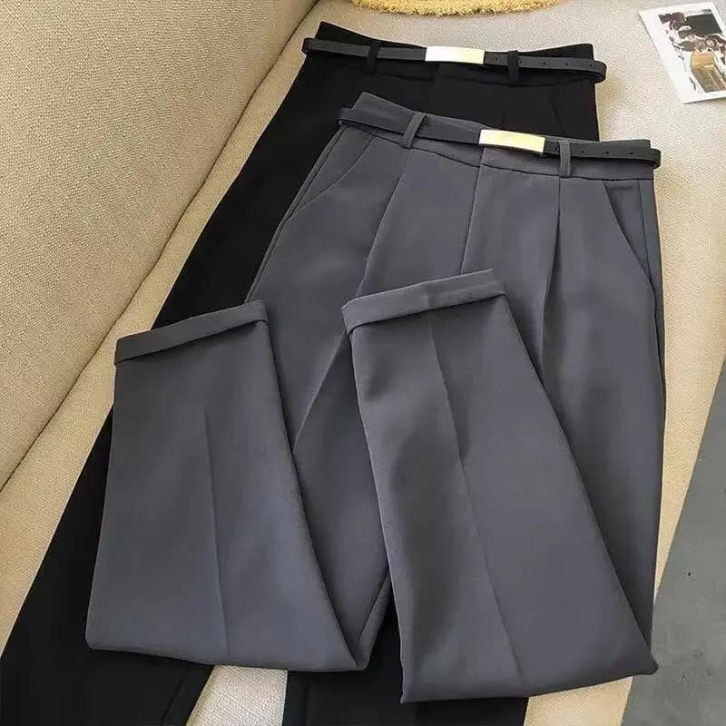 Élégant été pantalons décontractés femmes mode couleur unie ceintures mince pantalon droit Chic affa