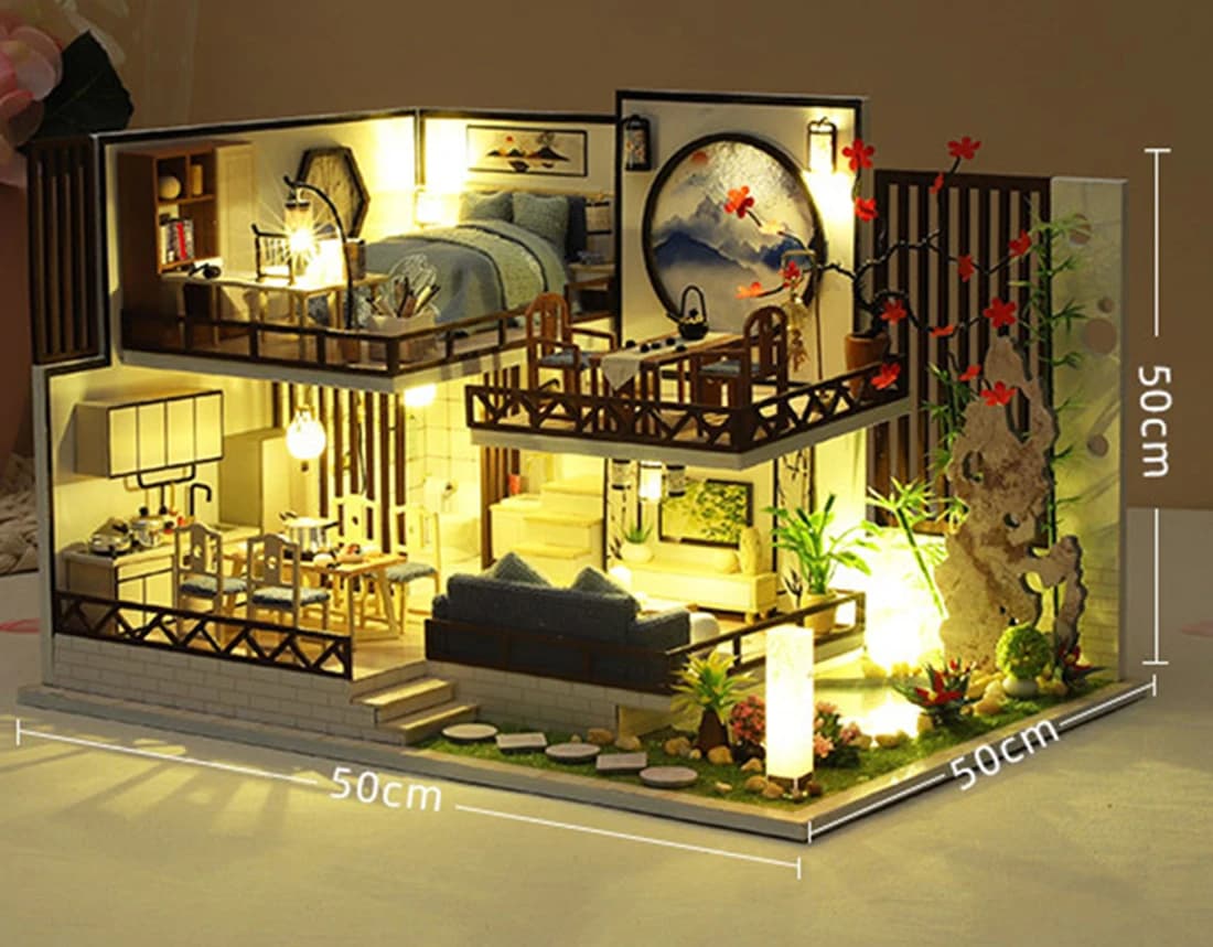 Bricolage maison de poupée en bois Kits de construction miniatures meubles maison de poupée Puzzle à