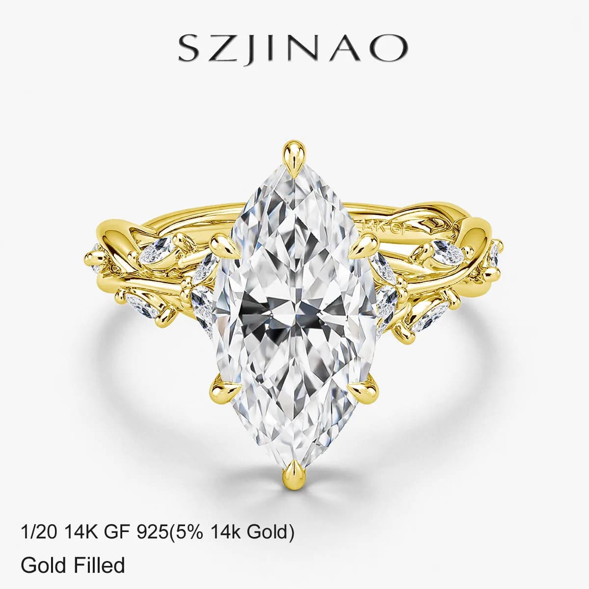 Bague de mariage en or véritable 14 carats avec moissanite 3 carats taille marquise, diamant GRA ins
