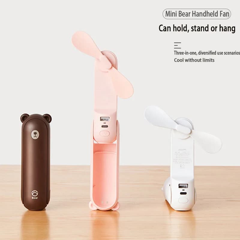 Ventilateur électrique ours portatif, petit ventilateur pour étudiants, multifonctionnel, pliable, c