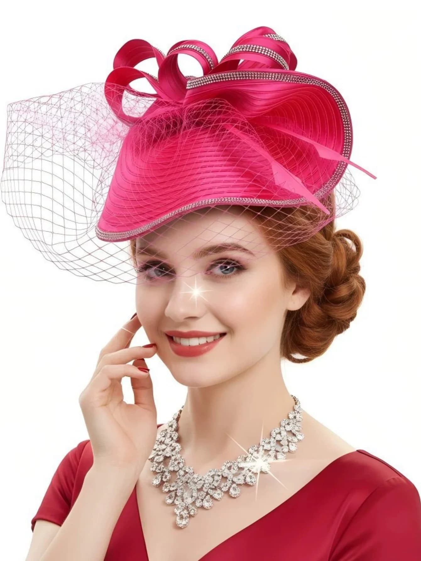 Élégant chapeau bibi en plumes Kentucky pour femme, coiffe en maille pour l'Ascot Royal, voiles et f