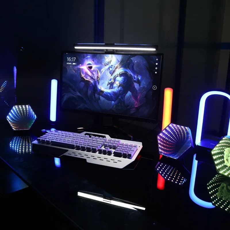 RGB 3D Hexagonal miroir Tunnel lumière LED bureau lampe d'ambiance calcul jeu musique rythme synchro