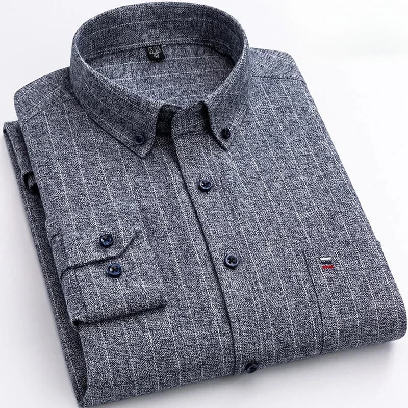 Chemise à carreaux en pur coton pour hommes, manches longues, coupe régulière, décontractée, surdime