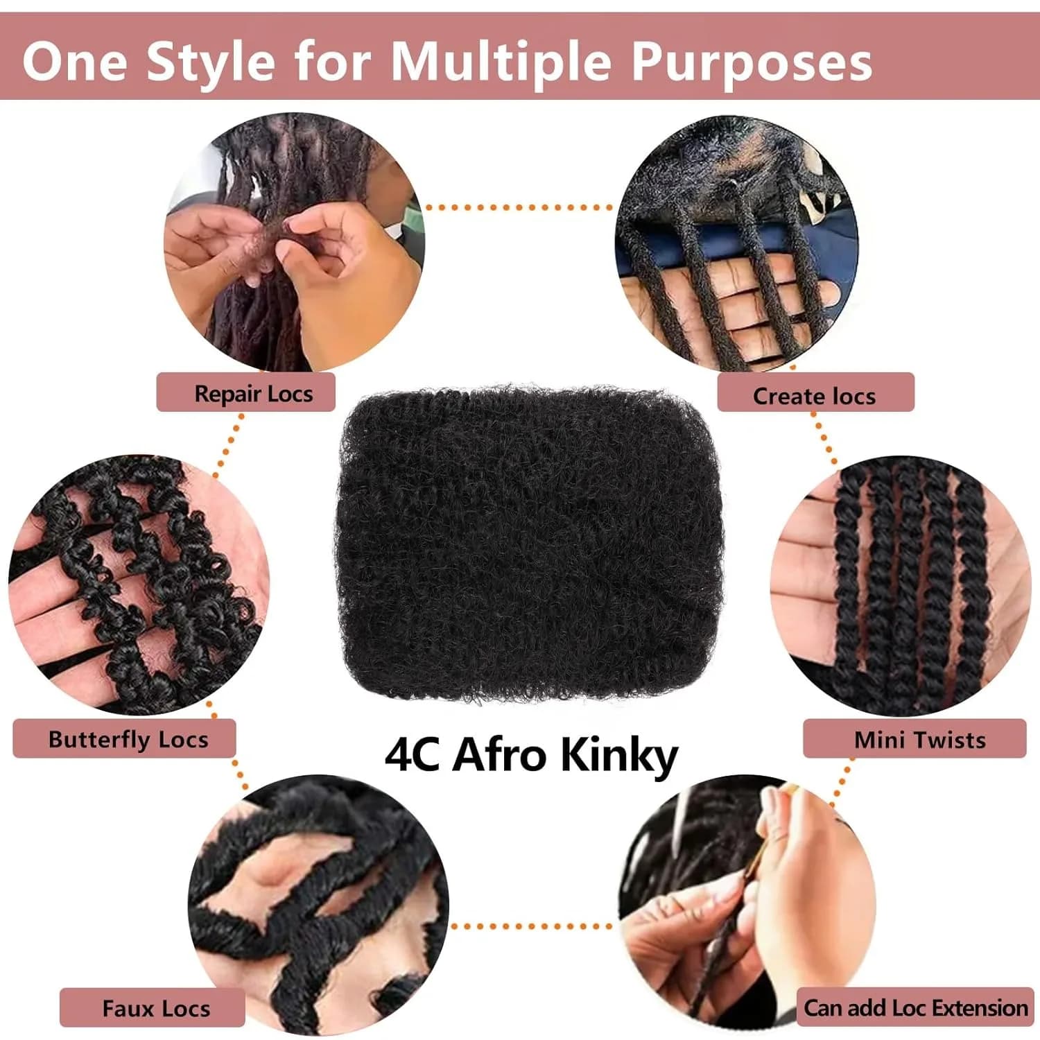 30 ou 50 g/paquet 10-18 pouces 4C Afro crépus en vrac Extensions de cheveux humains sans trame brési