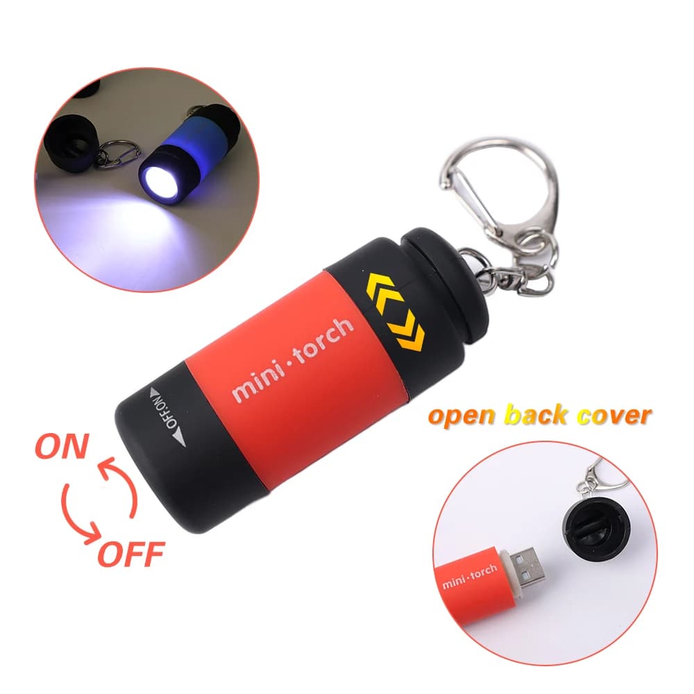 Mini torche LED lampe de poche Rechargeable Portable porte-clés interrupteur rotatif étanche Camping