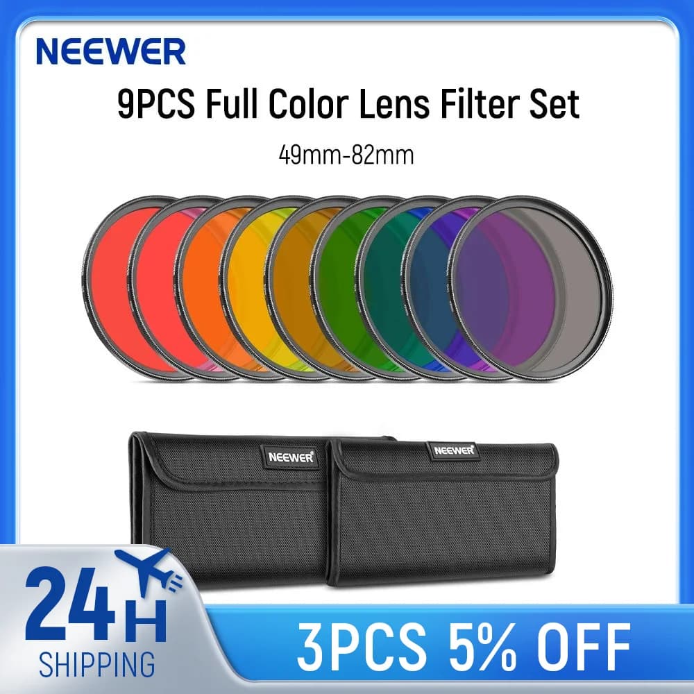 NEEpacks-Ensemble complet de filtres d'objectif en résine, 9 pièces, rouge, orange, bleu, jaune, ver