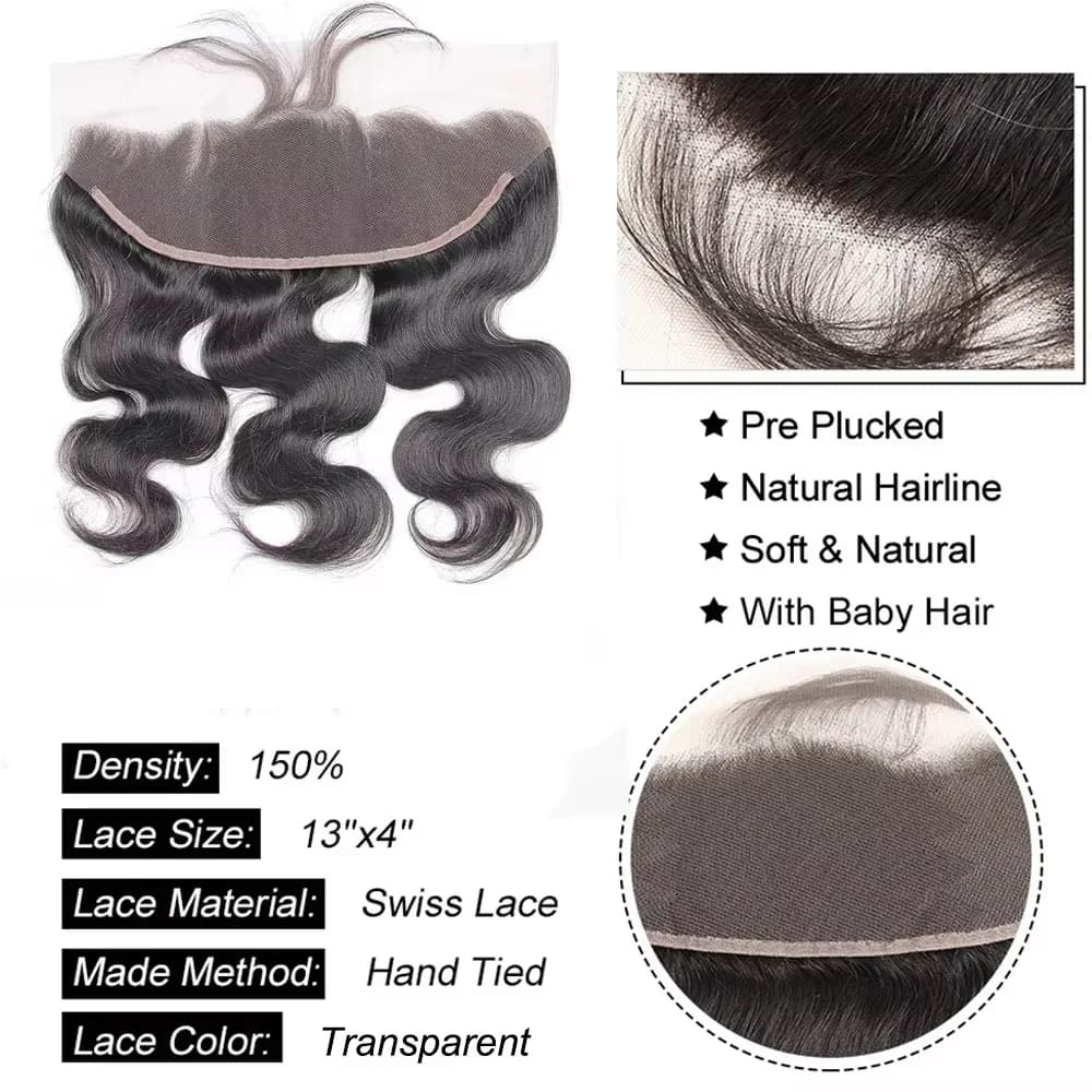 Lots de Cheveux Humains Péruviens Non Traités Ondulés avec Closure Frontale Invisible Effet Peau Mou