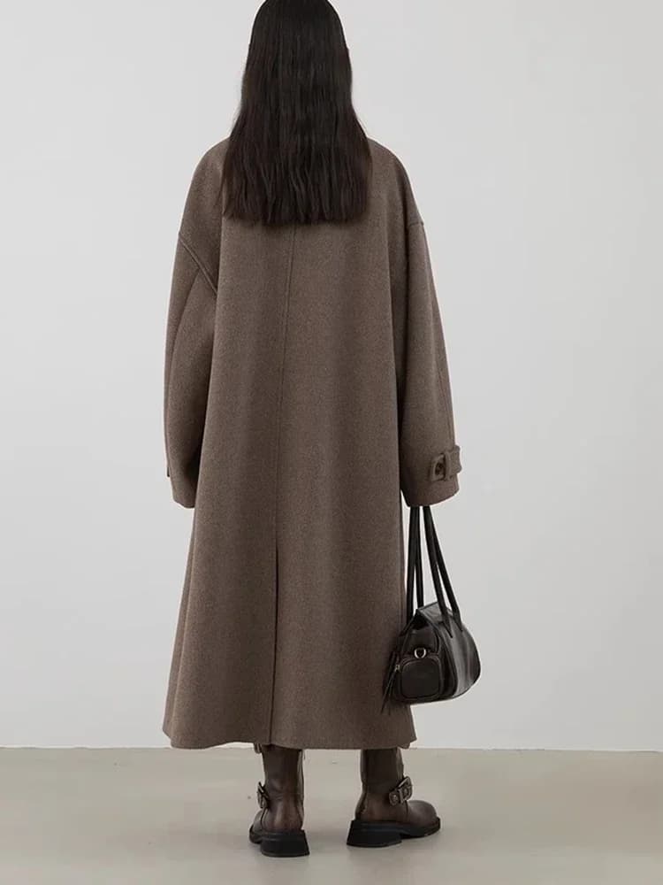 CHIC VEN-Pardessus long en laine boutonné pour femme, col montant, corne de vache, simple boutonnage