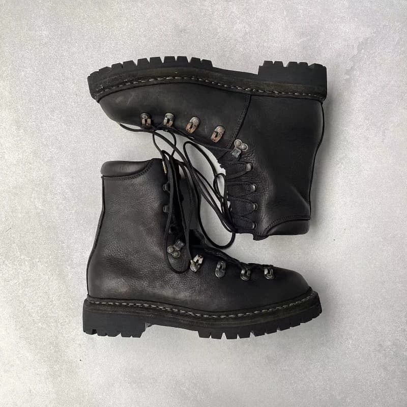Bottes de moto en cuir véritable pour hommes, chaussures d'alpinisme à lacets en métal, bottes de ra