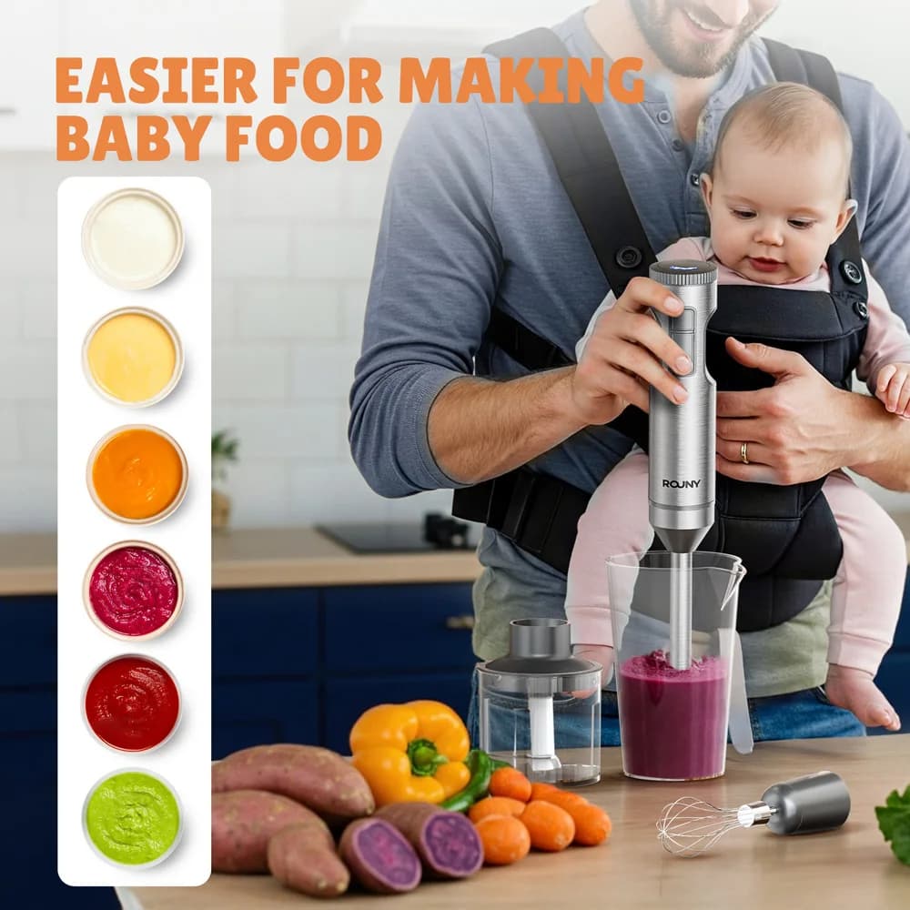 Mélangeur à Immersion puissant, mélangeur d'aliments pour bébés bâton en acier inoxydable 4 en 1, bé
