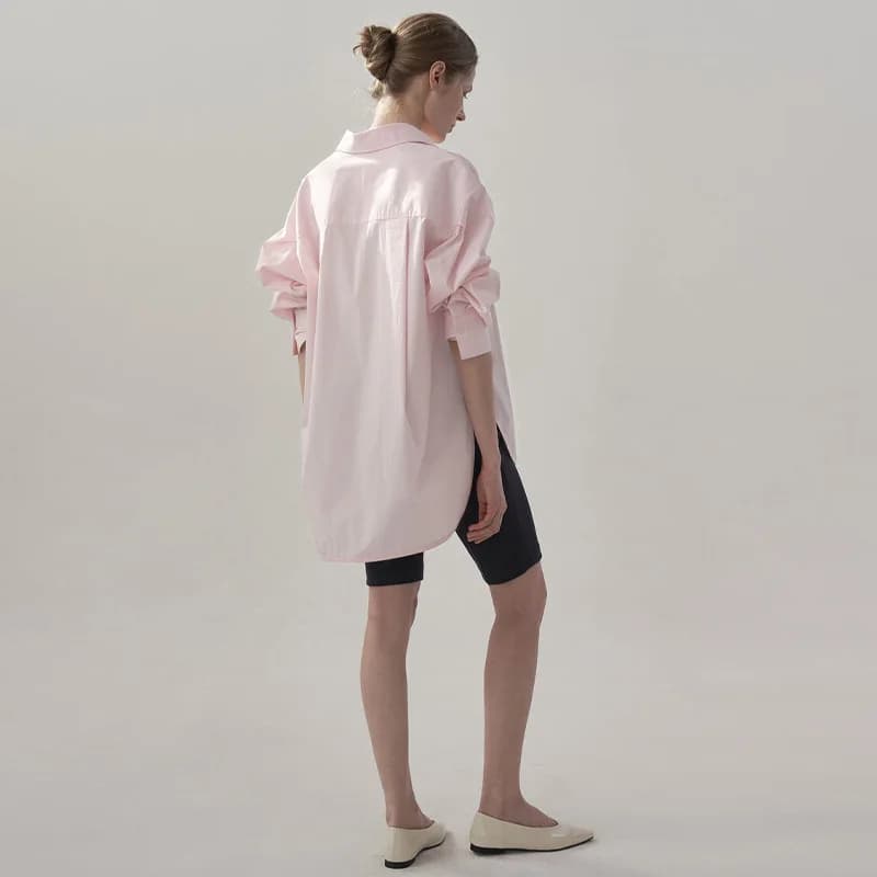 Chemisier rose élégant à manches longues et col rabattu pour femmes, chemises en coton pour femmes, 