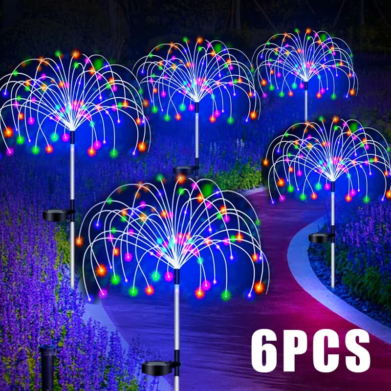 Feu d'artifice solaire LED piquet lumières extérieur jardin décor voie fée lumière étanche cour pelo