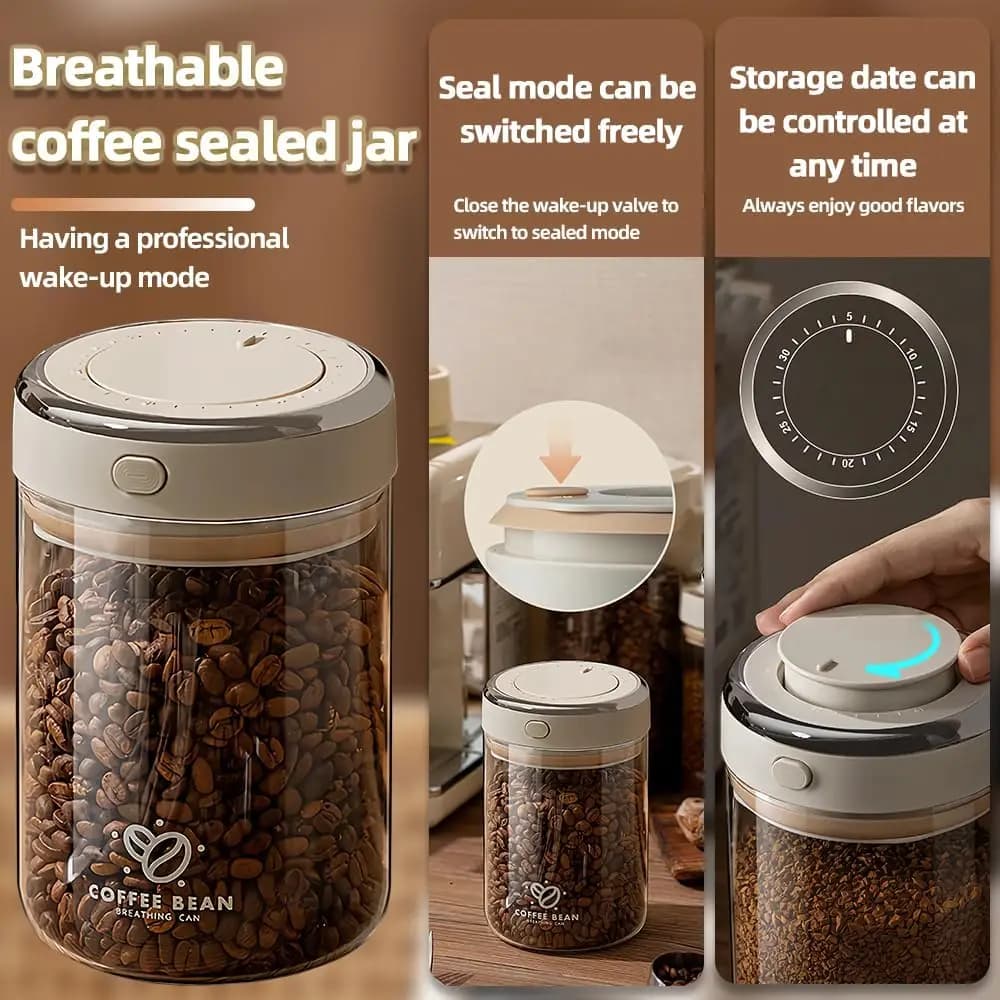 Pot scellé sous vide de grains de café de qualité alimentaire avec traqueur de date et conteneurs de