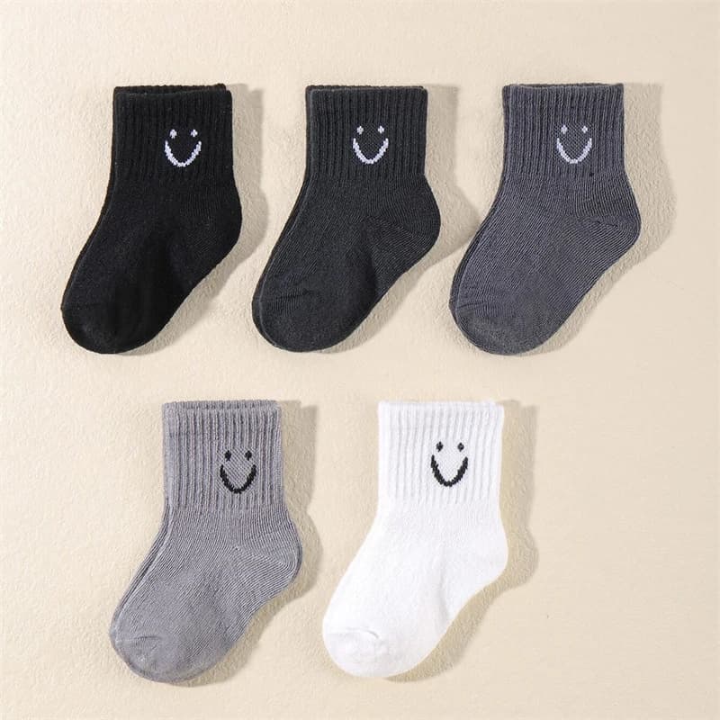 10 paires de chaussettes mi-mollet pour enfants, jolies chaussettes de couleur unie à motif de visag