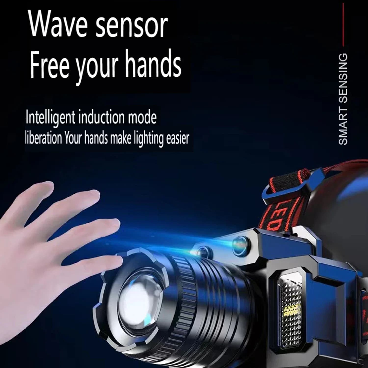 LED capteur phare Camping recherche lumière tête lampe de poche Rechargeable puissante lampe frontal