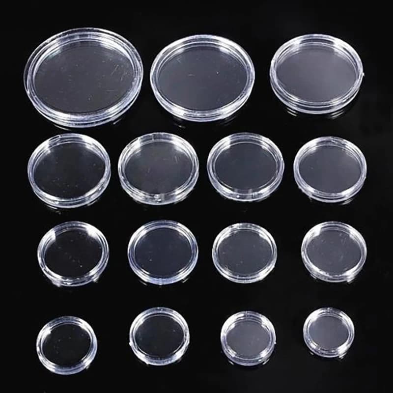 Porte-monnaie en plastique Transparent 16-46mm, 20 pièces/lot, présentoir de Capsules, étuis de Coll