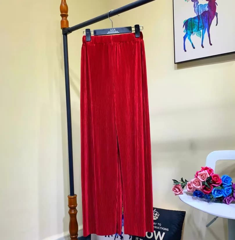 Pantalon plissé taille haute décontracté pour femme grande taille, pantalon large d'été, pantalon pl