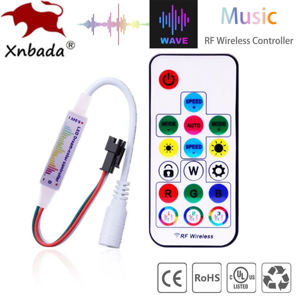 Bande lumineuse Led RGB WS2812B WS2811 5050, contrôleur de musique, MINI 17 touches, télécommande RF