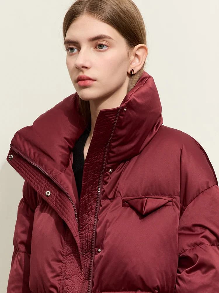 AMII-Doudoune courte en duvet de canard pour femme, manteau à manches tombantes, revers, bouffante, 