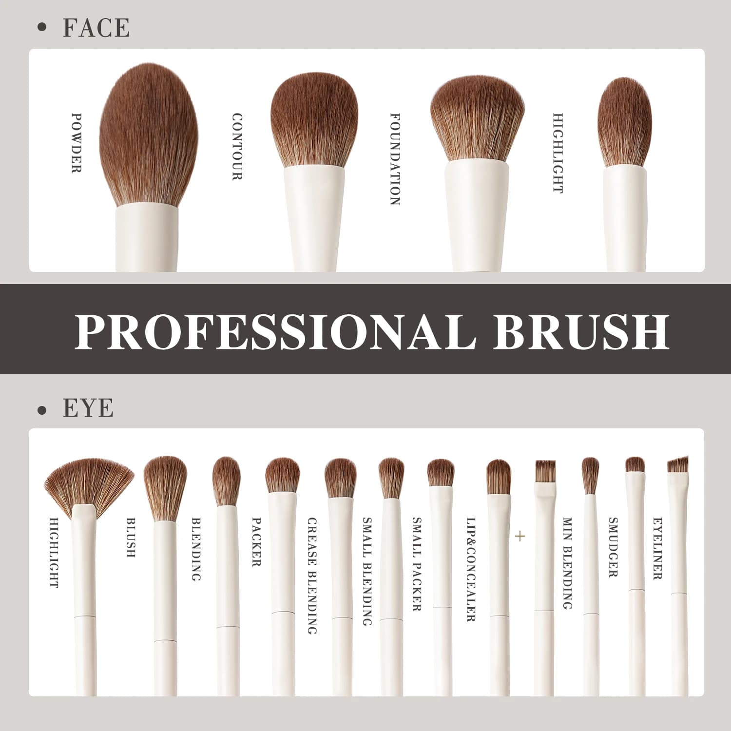 BEILI 15 pièces ensembles de pinceaux de maquillage Beige brosse à cheveux synthétiques fond de tein