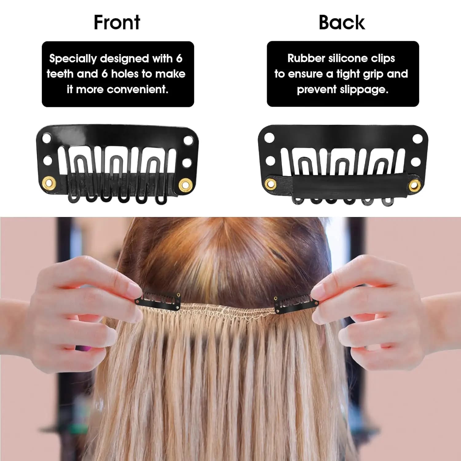 Clips d'extension de cheveux en forme de U à 6 dents, 20 à 200 pièces, pour sécuriser la perruque av