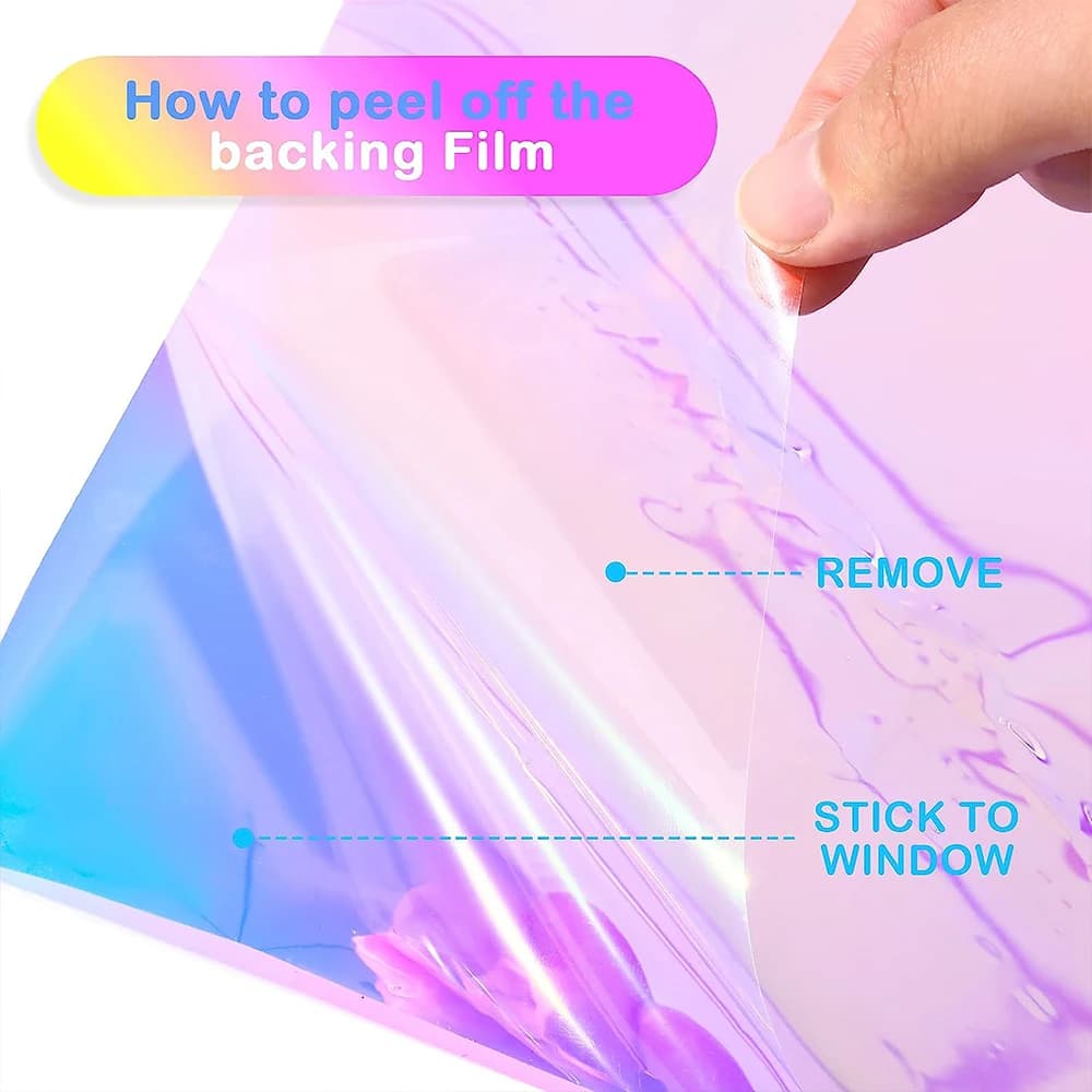 Film holographique transparent pour fenêtre, vinyle dichroïque irisé, autocollant décoratif en verre