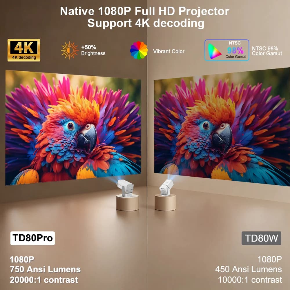 Mini projecteur HD ThundeaL TD80 Pro Full HD 1080P 4K Vidéo WIFI Android Projecteur portable TD80Pro