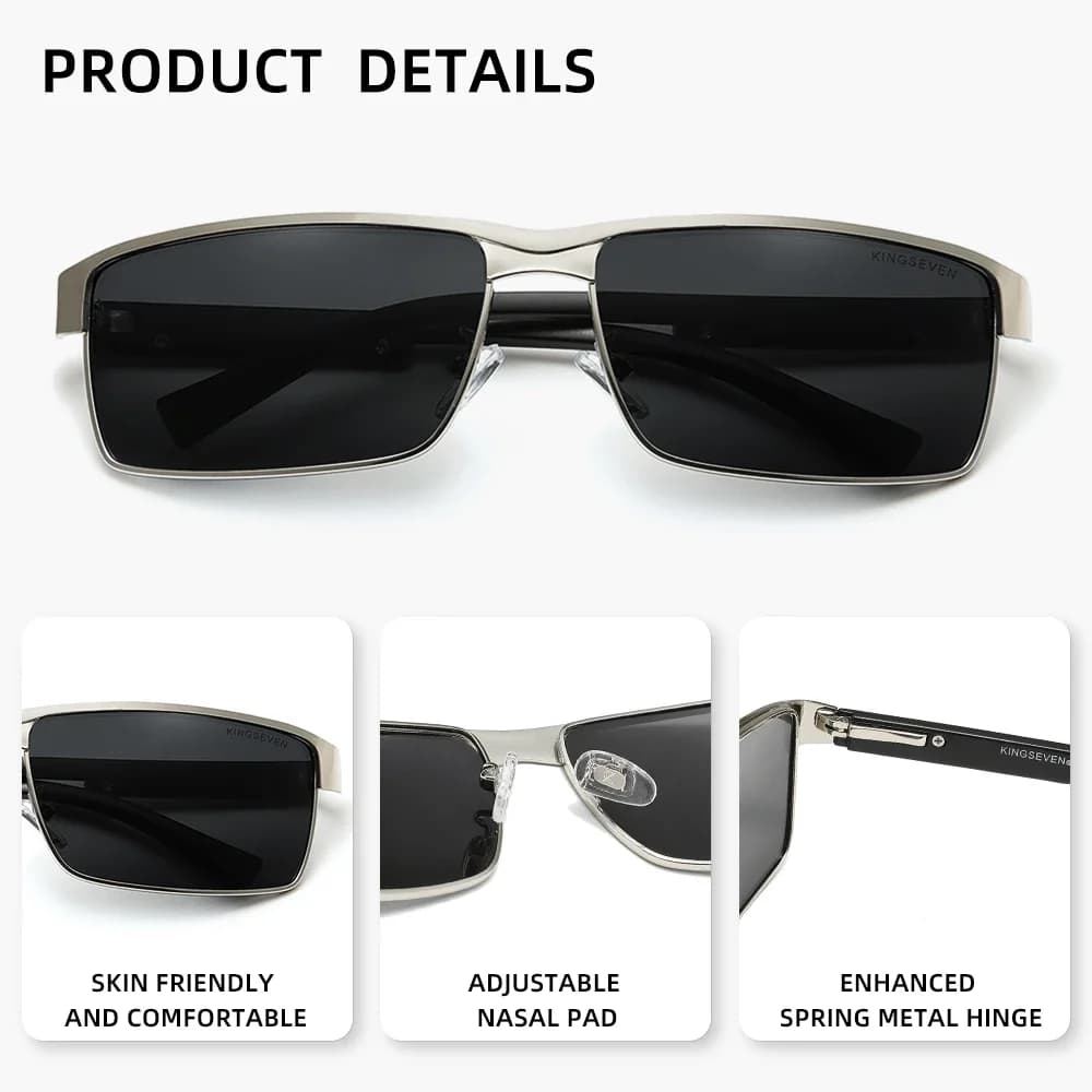 KINGSEVEN Lunettes de soleil polarisées rectangulaires UV400 pour hommes, lunettes de cyclisme, lune