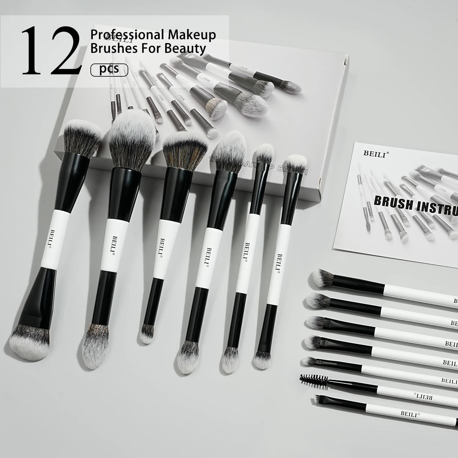 BEILI – ensemble de pinceaux de maquillage professionnels à double extrémité, 12 pièces, pour Contou