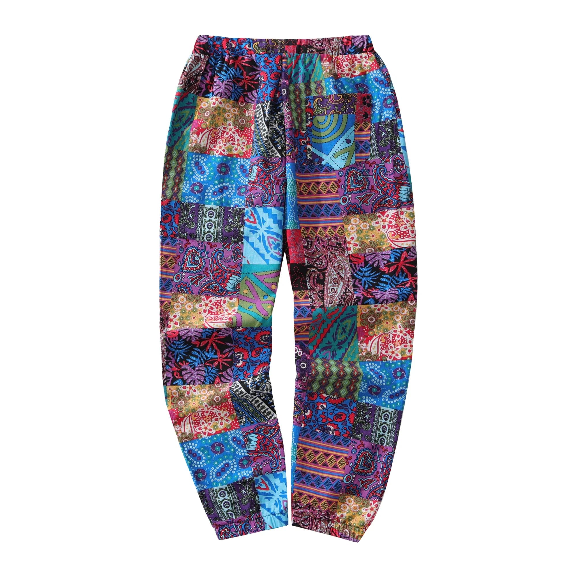 Pantalon Décontracté en Coton et Lin pour Homme, Imprimé Paisley Ethnique, Taille Moyenne, avec Ferm