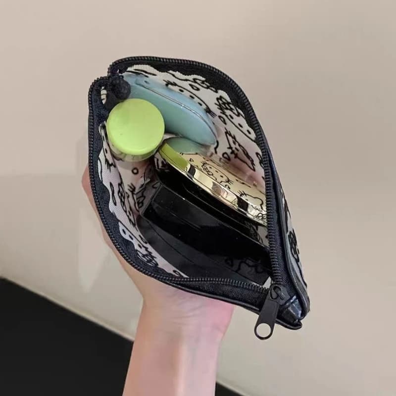 Sac à cosmétiques Kawaii Hello Kitty, style anime, sac à monnaie portable en maille, sac de rangemen