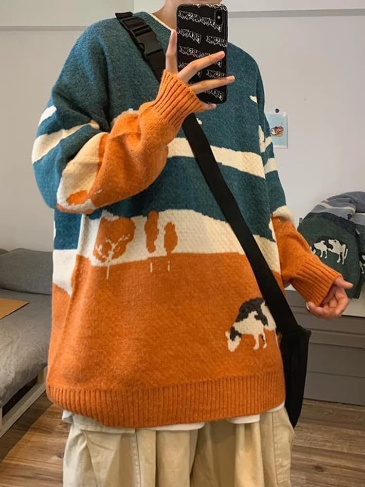 Pull Vintage Vintage pour Couple, Décontracté, Imprimé, Chaud, 03/Tricot, Comball BF, Harajuku, Nouv