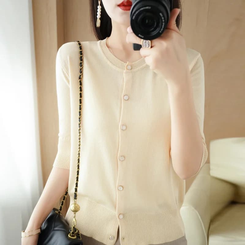 Pull Cool en Rayonne à Col Rond pour Femme, Cardigan Trois Quarts Décontracté, à la Mode, avec des D