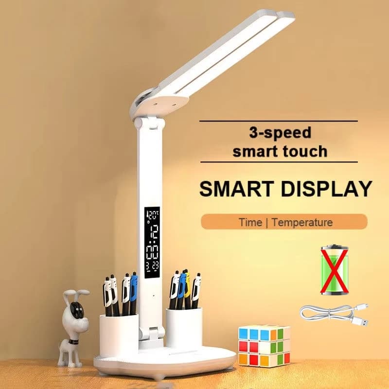 LED horloge lampe de Table USB rechargeable lampe de bureau à intensité variable 2 têtes 180 rotatio